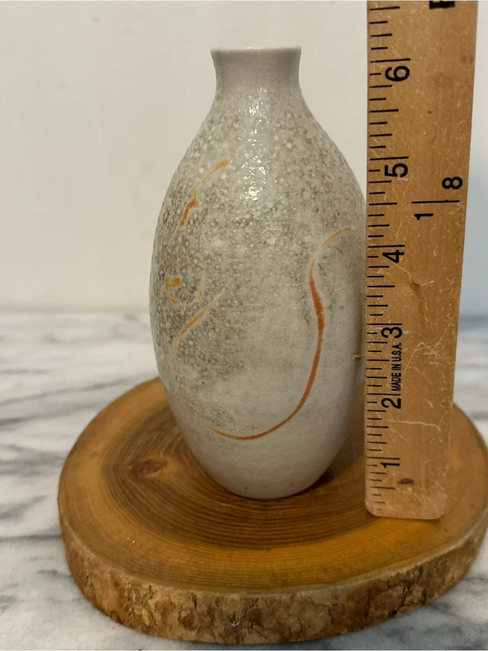 Japanese style hand made signed Textured Ceramic Vase in Cream Rust minimalist